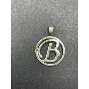 Vintage D Hallmarked Silver Tone Letter B Initial Round Pendant Charm